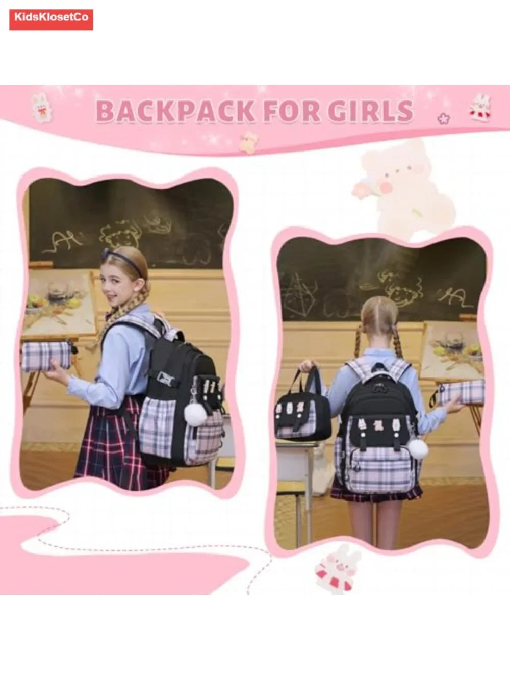 Kids Backpack Set with Lunch Bag Pencil Case Waterproof Nylon